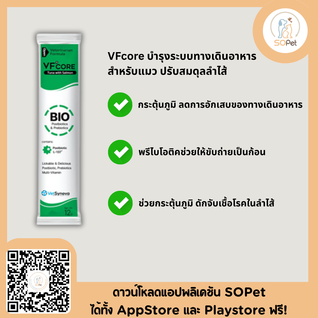 VFcore Bio อาหารเสริมสำหรับแมว ขนมแมวเลีย ไลซีน แก้ท้องเสีย มรกต