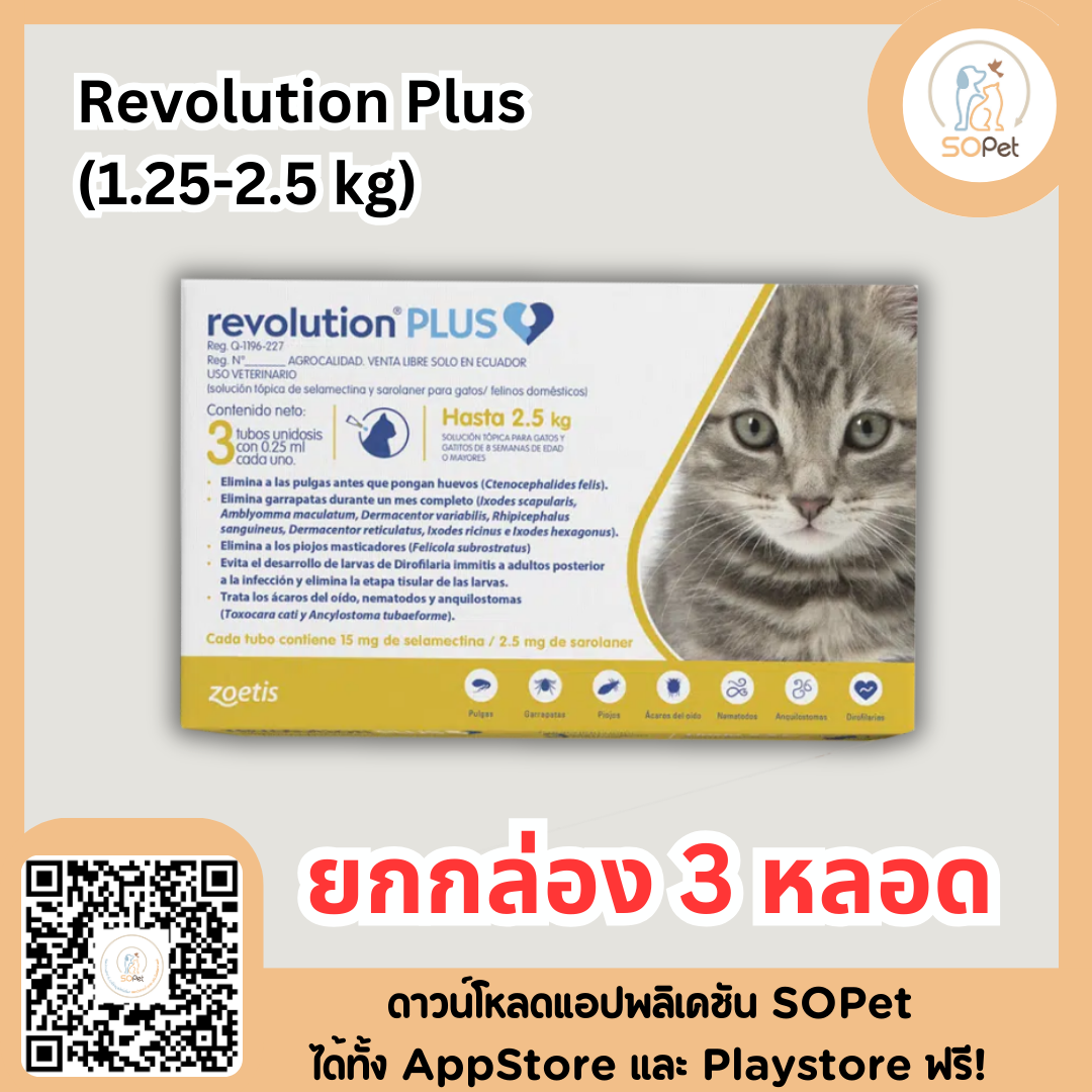 Revolution Plus (Cat 1.25-2.5 kg) สำหรับแมวน้ำหนัก 1.25-2.5 kg. แถบเหลือง
