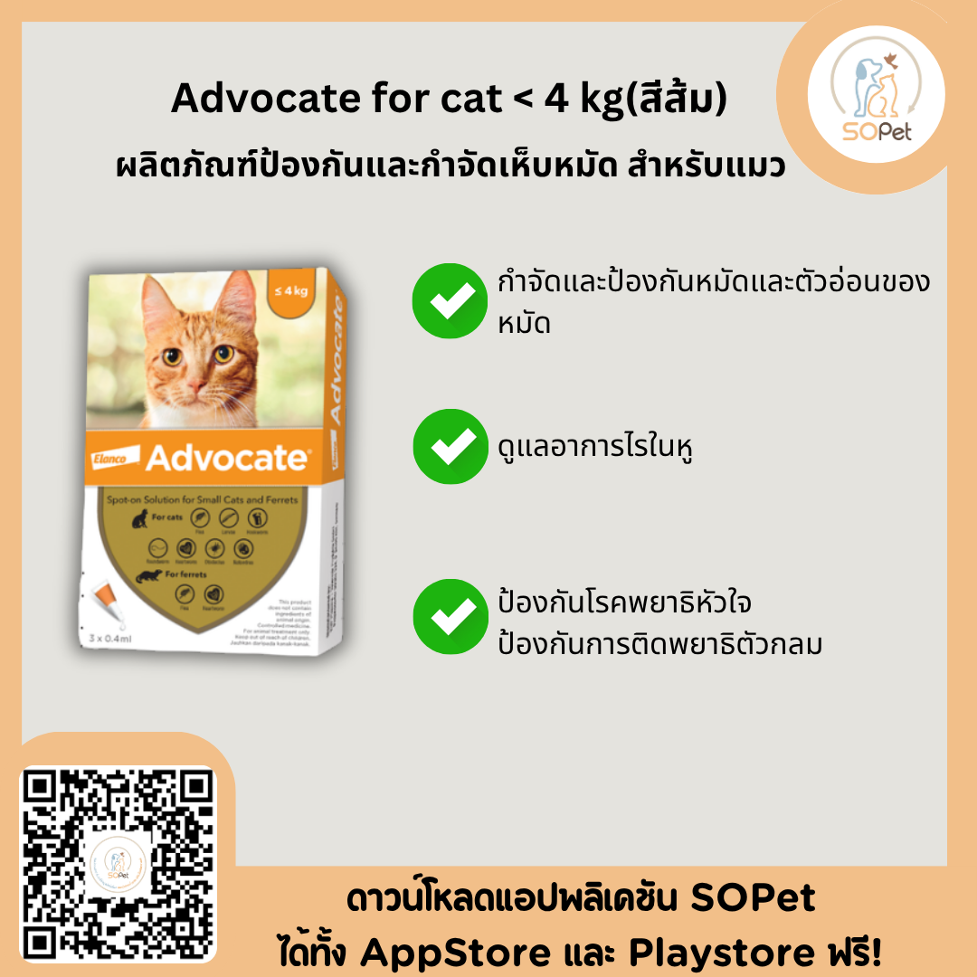 Advocate Spot ผลิตภัณฑ์ป้องกันและยับยั้งเห็บหมัด สำหรับแมว 0-4 kg (Cat)