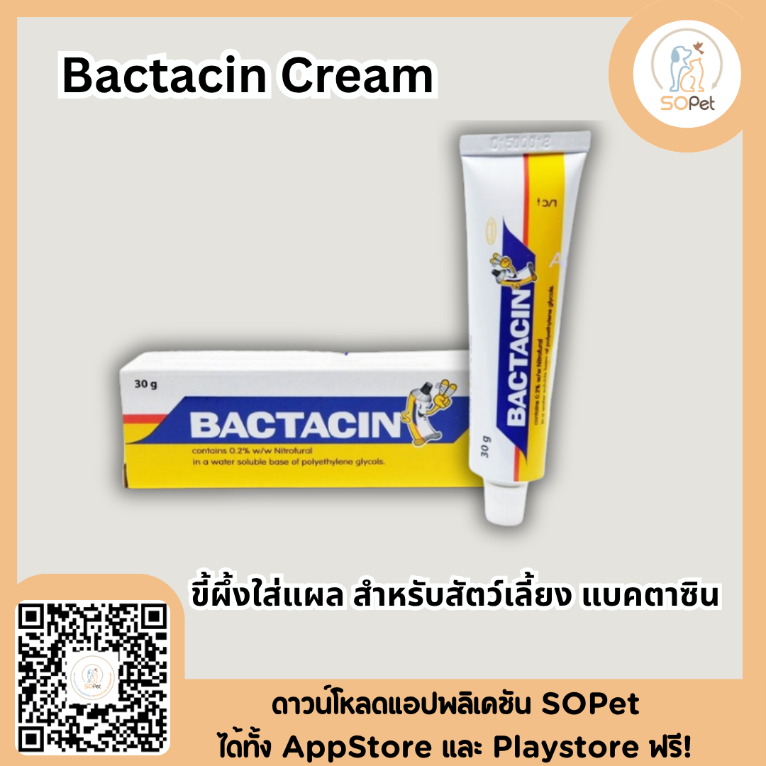 Bactacin Cream 1 หลอด ขนาด 15 กรัม และ 30 กรัม ขี้ผึ้งใส่แผล สำหรับสัตว์เลี้ยง แบคตาซิน แบ็คตาซิน