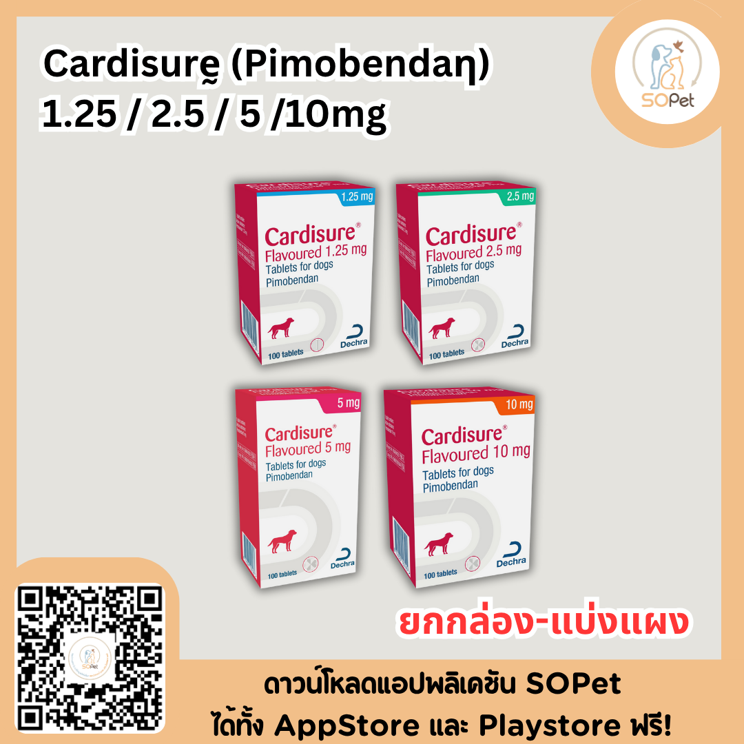 Cardisurḛ (Pimobendaη) 1.25 / 2.5 / 5 /10mg ยกกล่อง-แบ่งแผง โรคหัวใจสำหรับสุนัข
