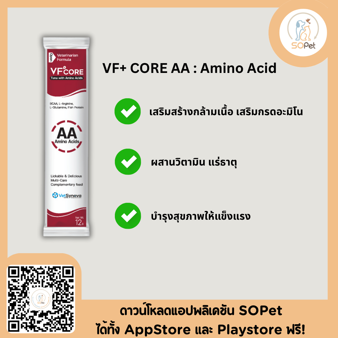 VFcore AA อาหารเสริมสำหรับแมว ขนมแมวเลีย ไลซีน เสริมสร้างกล้ามเนื้อ AA (1ซอง)