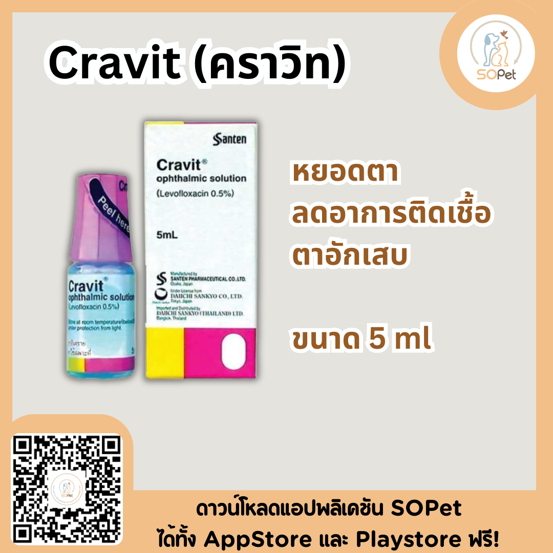 Cravit  ชนิดหยอดตา ลดอาการติดเชื้อตาอักเสบ ขนาด 5 ml