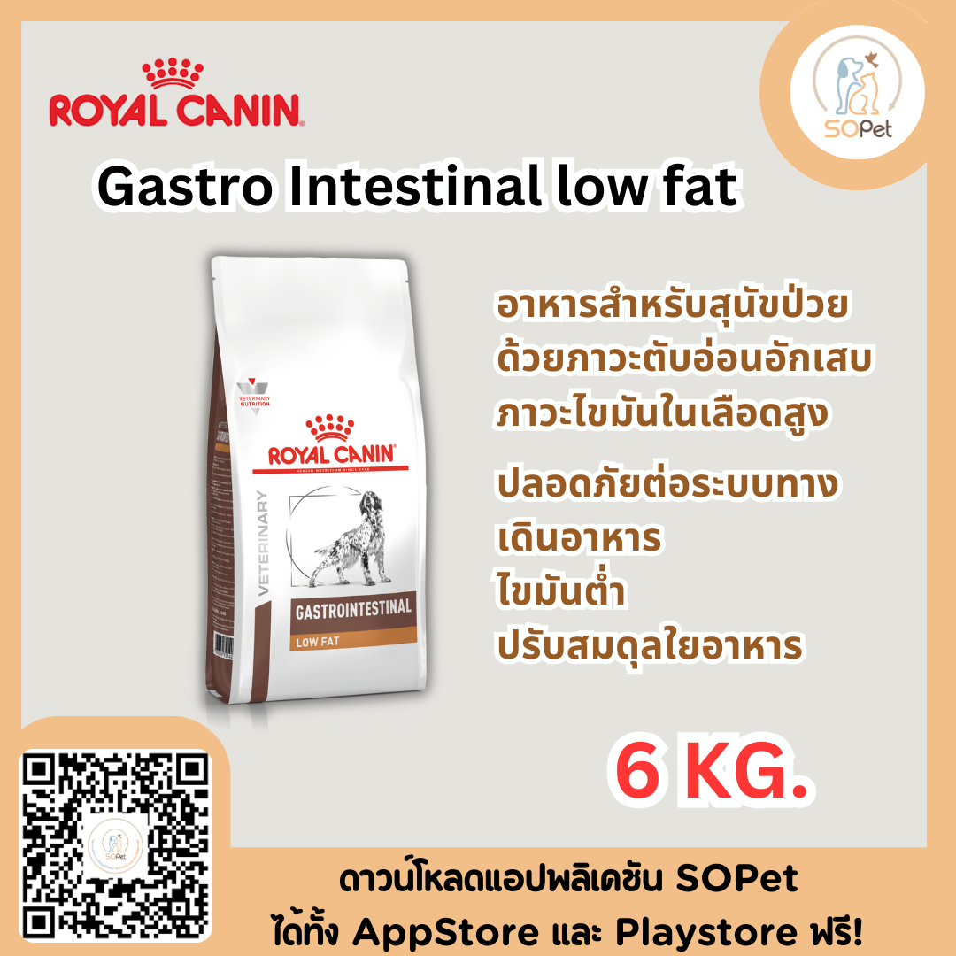 Royal Canin Gastro Intestinal low fat (6kg) อาหารสุนัขไขมันต่ำ ตับอ่อน อักเสบ