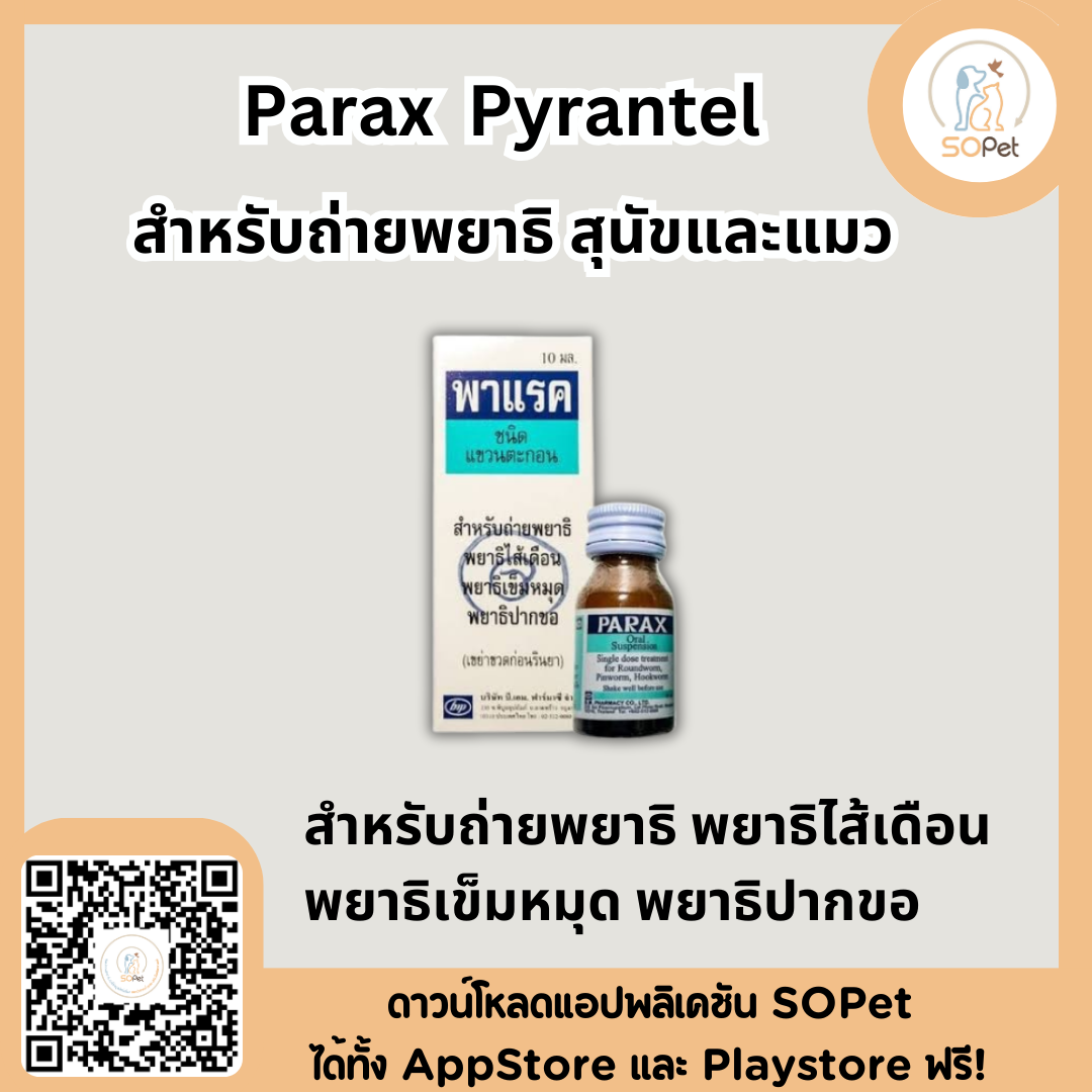 Parax พาแรค Pyrantel 10ml สำหรับถ่ายพยาธิ สุนัขและแมว