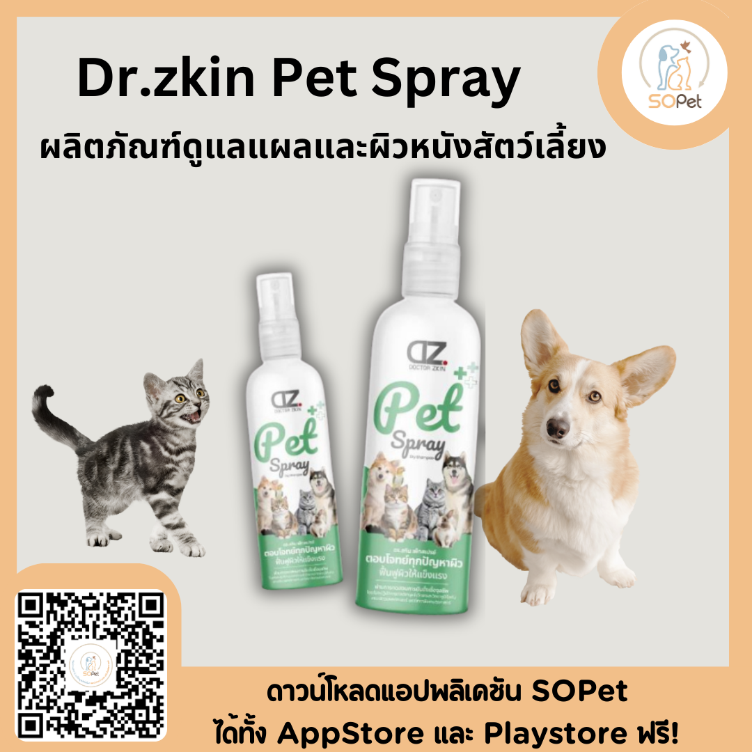 Dr.zkin Pet Spray ผลิตภัณฑ์ดูแลแผลและผิวหนังสัตว์เลี้ยง ขนาด100 ml