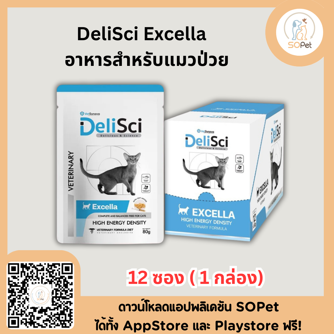 Deli Sci Excella 80g อาหารเปียกสำหรับแมวป่วย พักฟื้น ยกกล่อง(12ซอง)