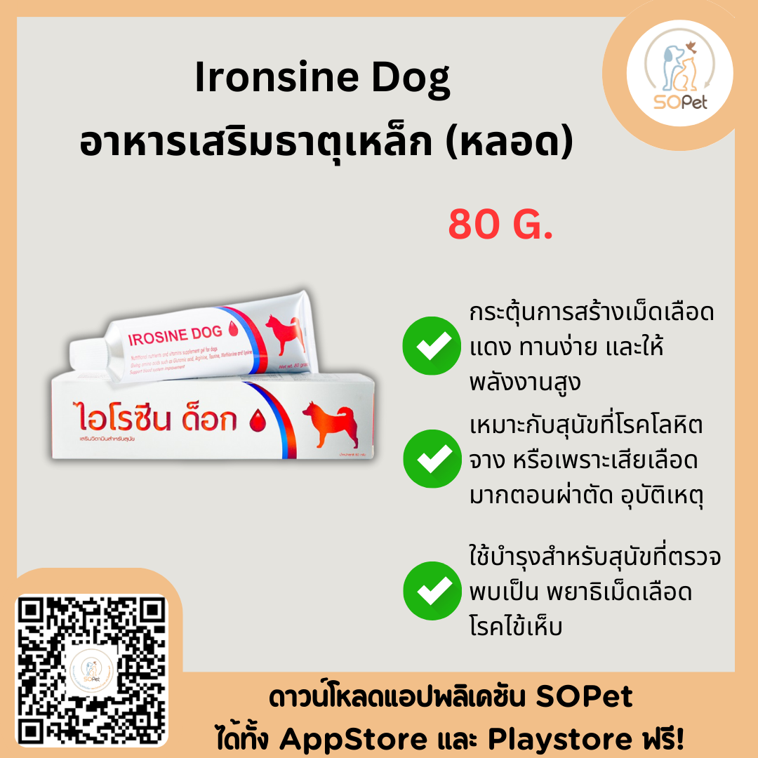 IROSINE DOG อาหารเสริมธาตุเหล็กบำรุงเลือด สำหรับสุนัข 80 g.