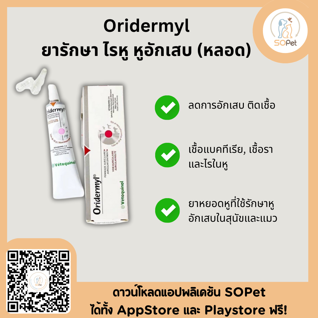 Oridermyl - ผลิตภัณฑ์ หยอดหู สุนัข-แมว (คล้าย Virbac dexoryl)