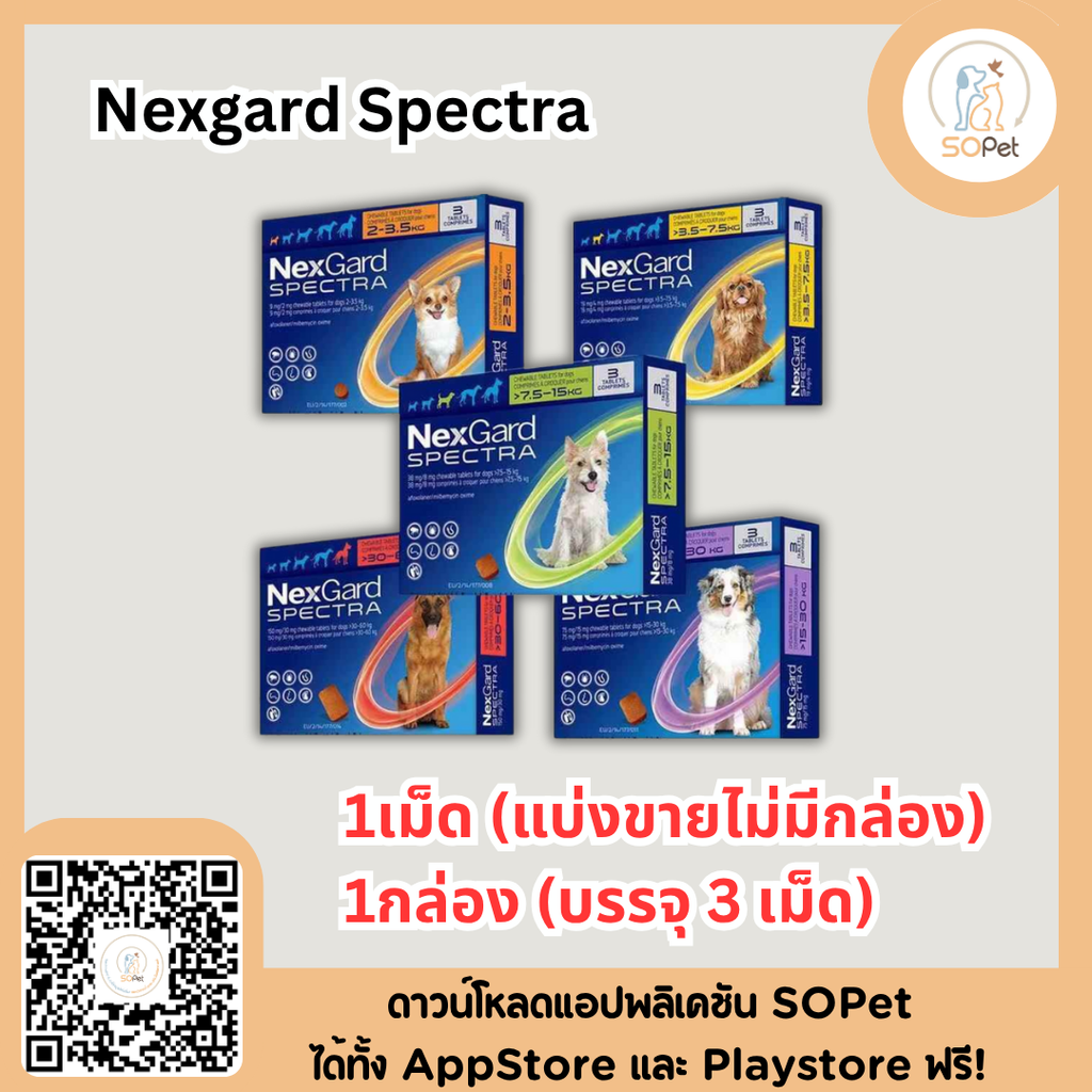 Nexgard Spectra ผลิตภัณฑ์ชนิดเม็ด รับประทานสำหรับสุนัข