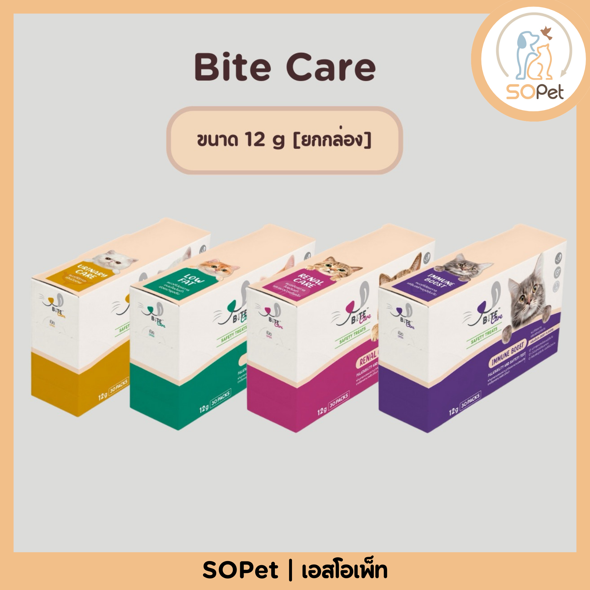 Bite Care Safety Snack (ไบท์ แคร์) ขนมแมวเลียเพื่อสุขภาพ ขนาด 12 g [ยกกล่อง]