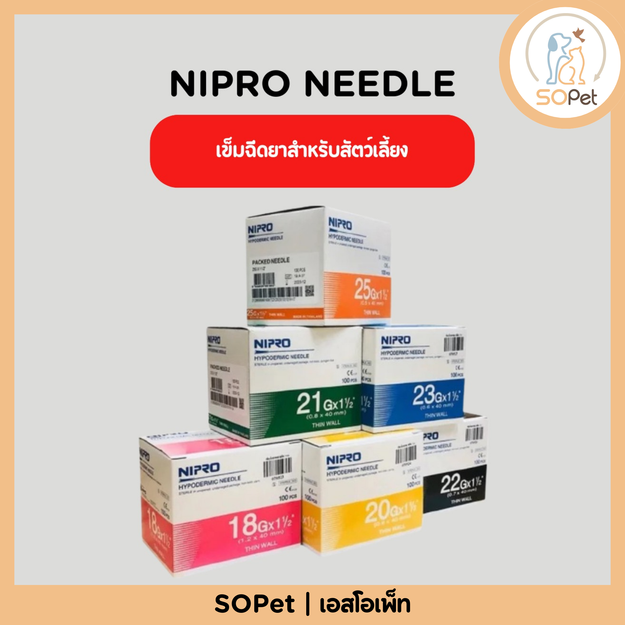 NIPRO NEEDLE เข็มฉีดยาสำหรับสัตว์เลี้ยง แบ่ง1ชิ้น
