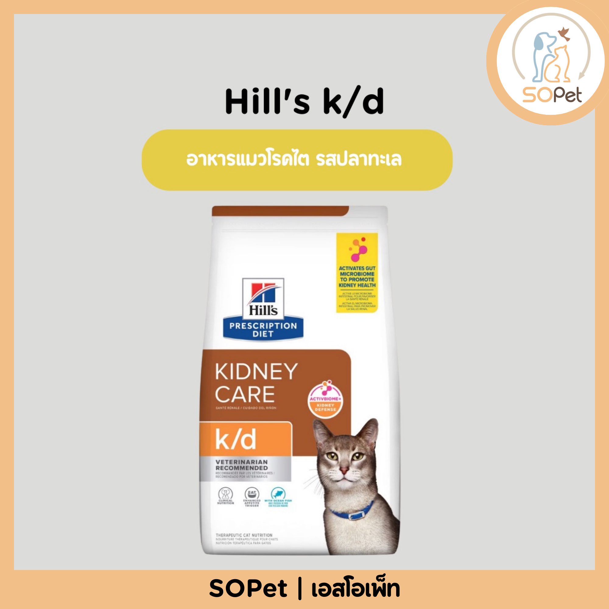 Hill's k/d Feline Kidney Care อาหารแมวโรคไต รสปลาทะเล ชนิดเม็ด ดูแลการทำงานของไต 3.85kg