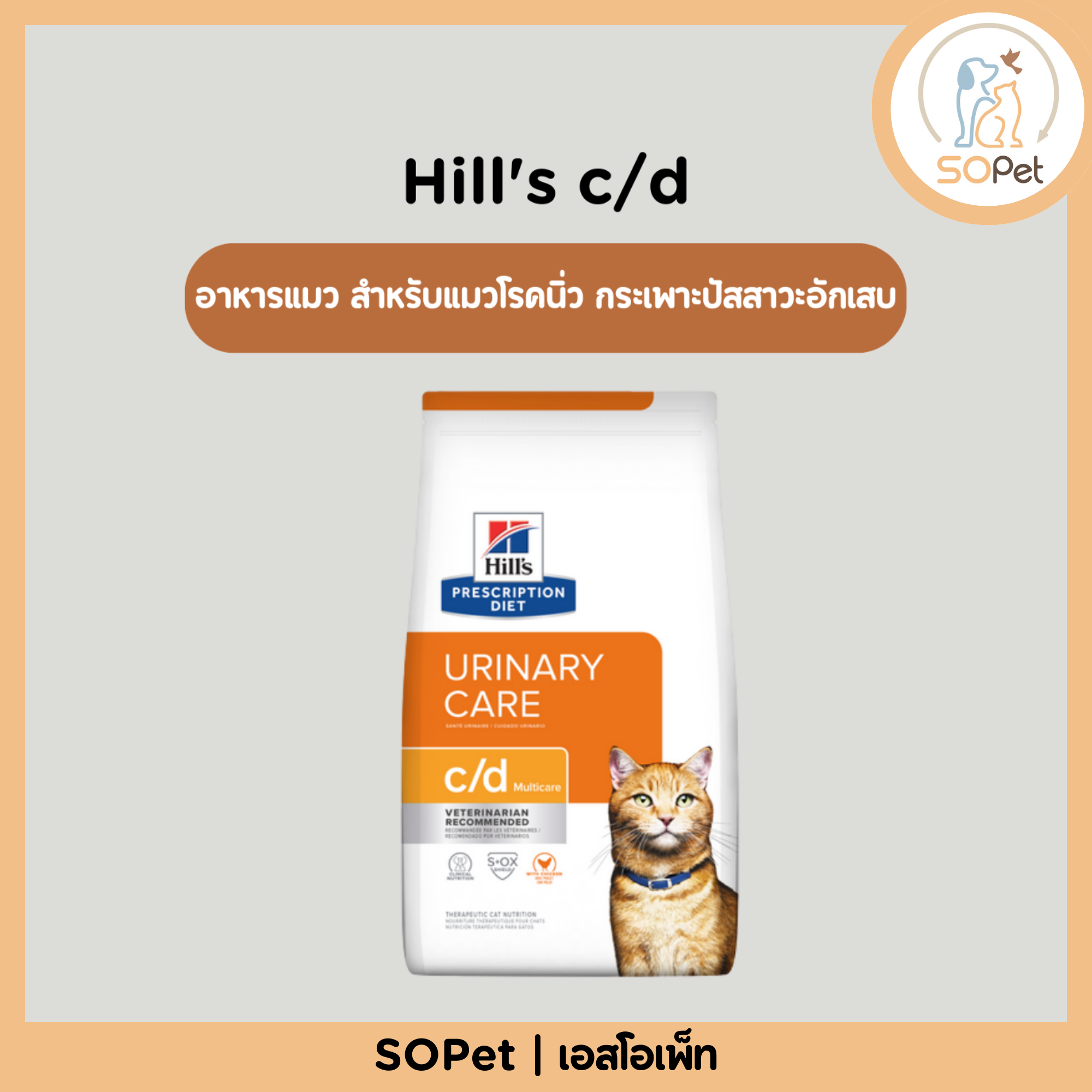 Hill's c/d Feline Multicare Urinary Care อาหารแมว สำหรับแมวโรคนิ่ว กระเพาะปัสสาวะอักเสบ 3.8kg