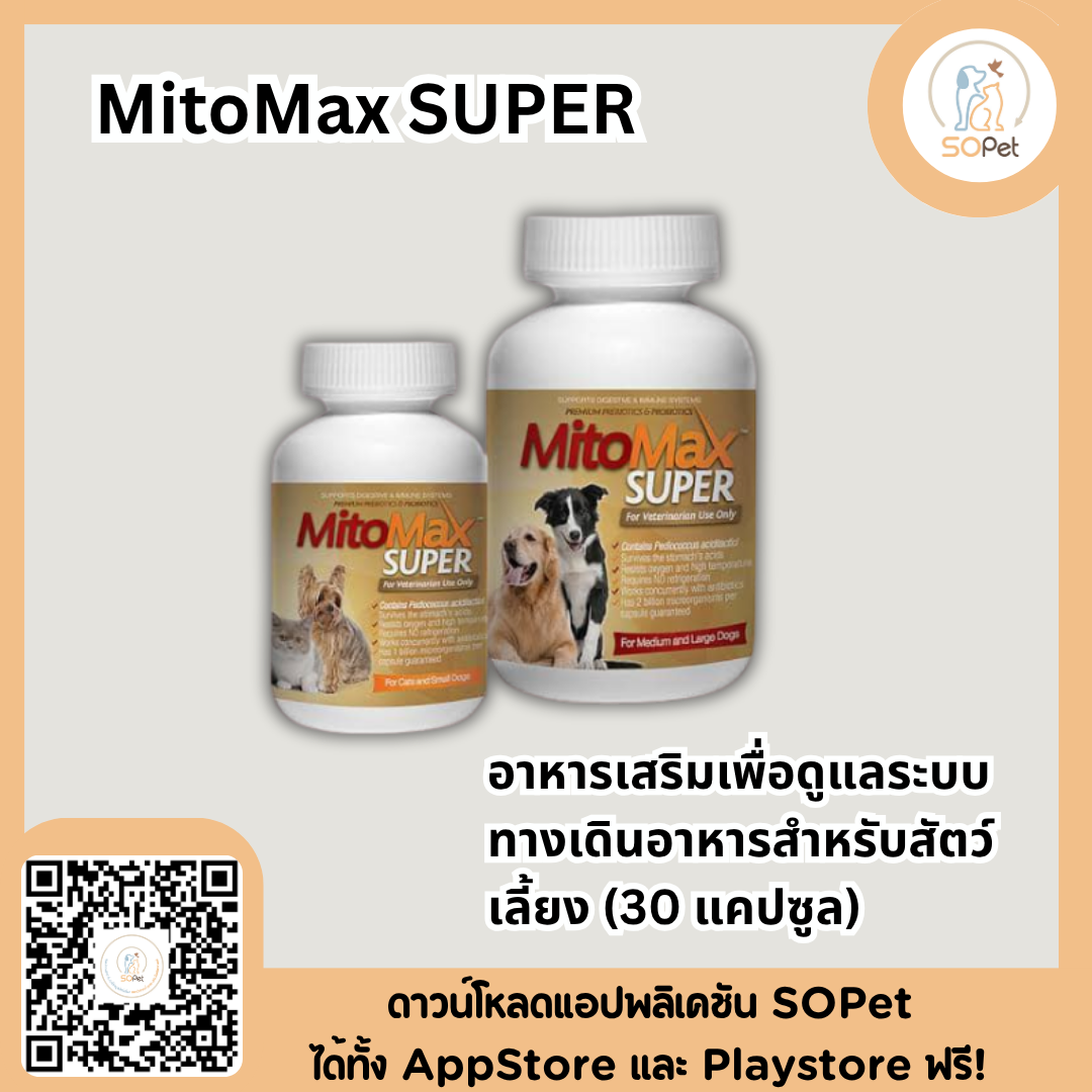 Mitomax อาหารเสริมเพื่อสุขภาพระบบทางเดินอาหารและภูมิคุ้มกันสำหรับสัตว์เลี้ยง