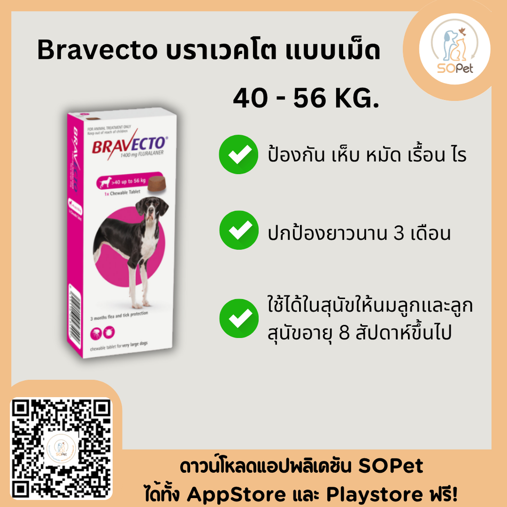 Bravecto บราเวคโต แบบเม็ด สุนัข ป้องกันเห็บ หมัด ไรขี้เรื้อน