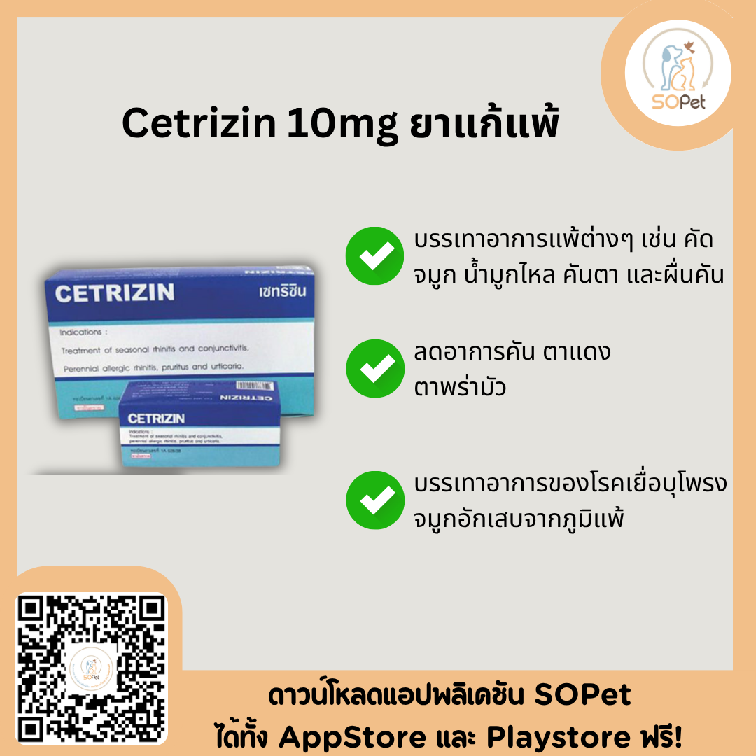 Cetrizin 10 mg ชนิดเม็ด แบ่งขาย 5/10/20 แผง (แผงละ 10 เม็ด)