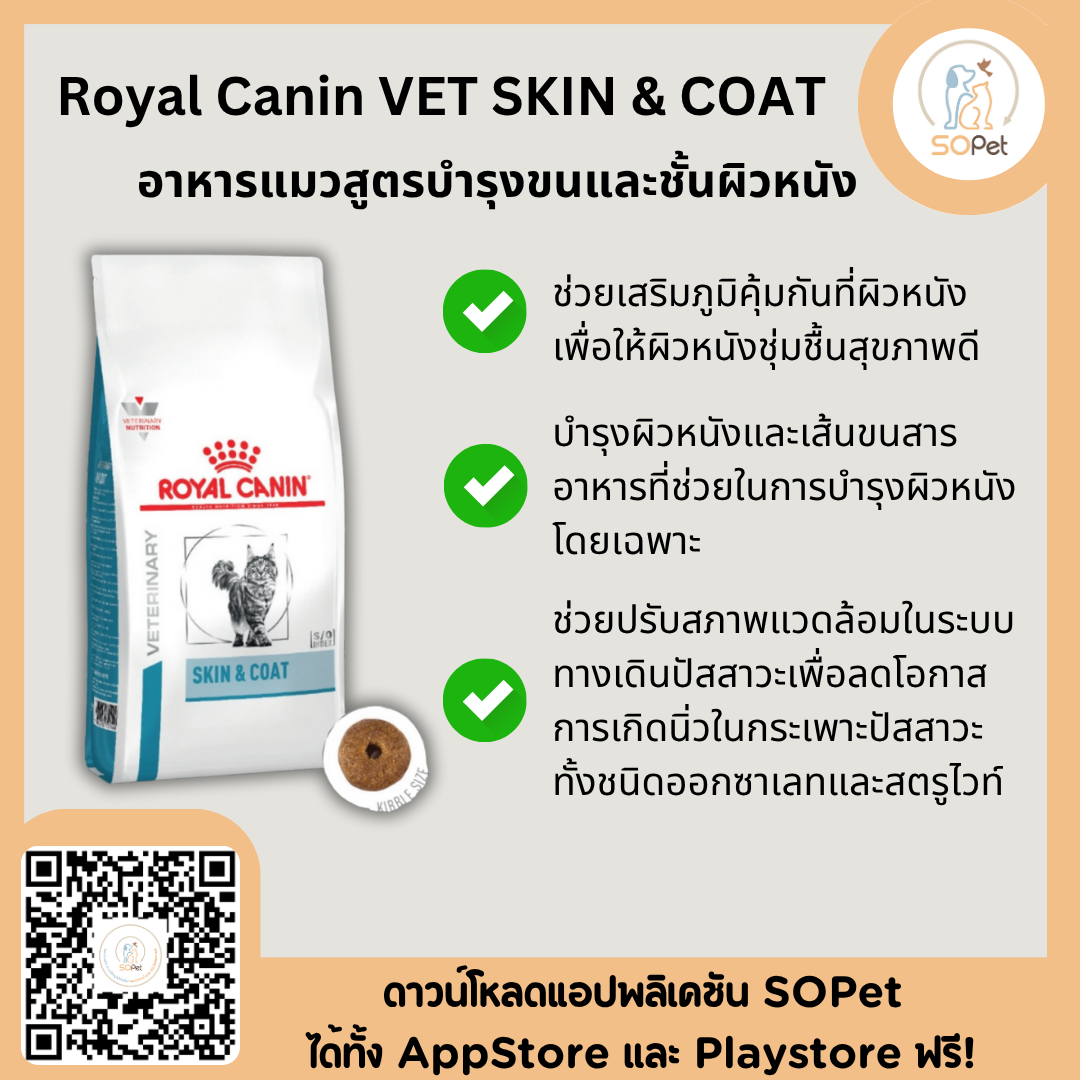 Royal canin VET SKIN & COAT อาหารบำรุงขนและชั้นผิวหนังสำหรับแมวโต