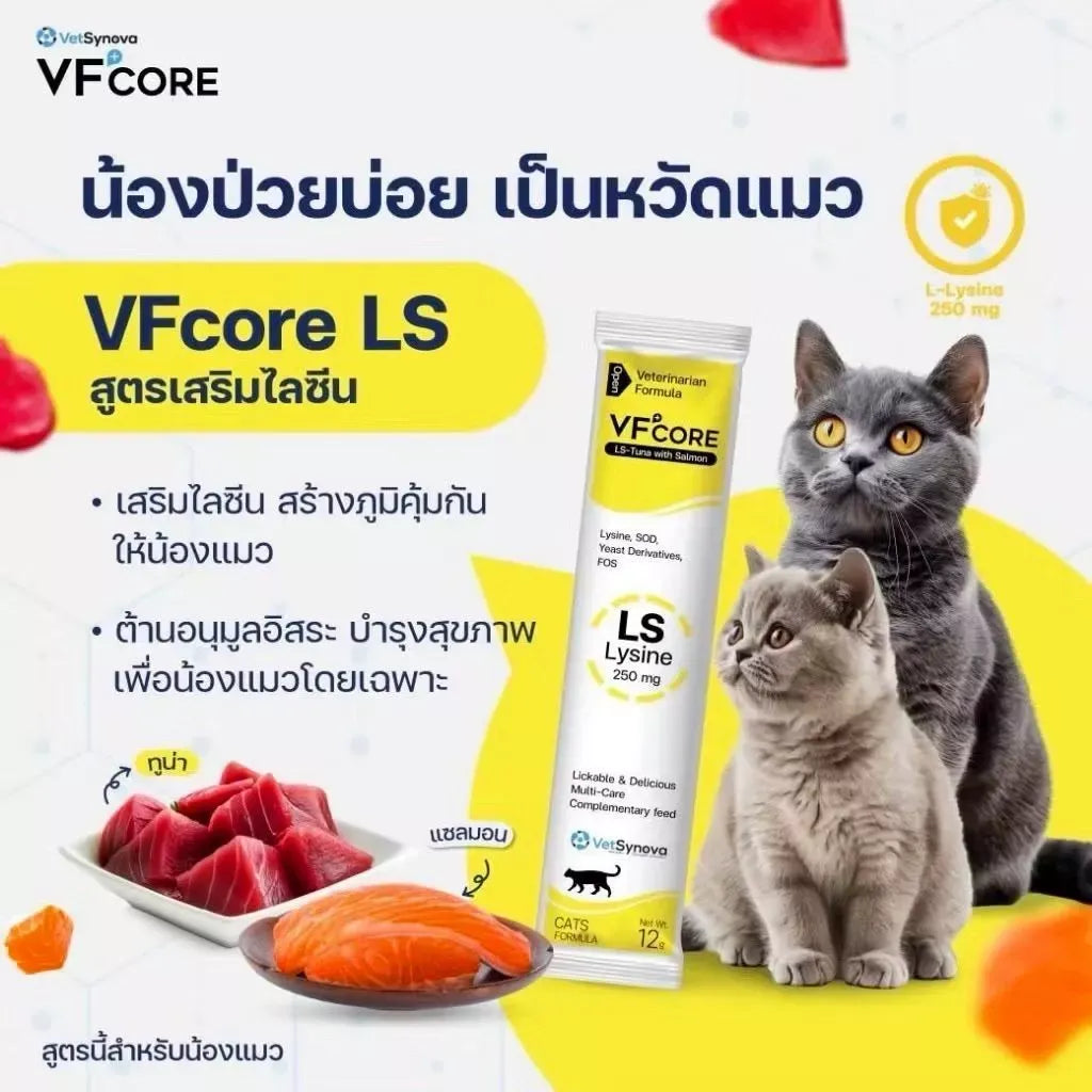 VFcore อาหารเสริมสำหรับแมว ขนมแมวเลีย ไลซีน, บำรุงเลือด, บำรุงข้อต่อ เสริมสร้างกล้ามเนื้อ