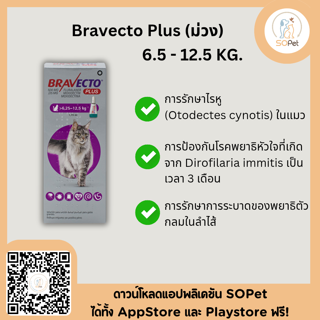Bravecto Plus (แบบหยดสำหรับแมว) ป้องกันและยับยั้งเห็บหมัด ไรขี้เรื้อน