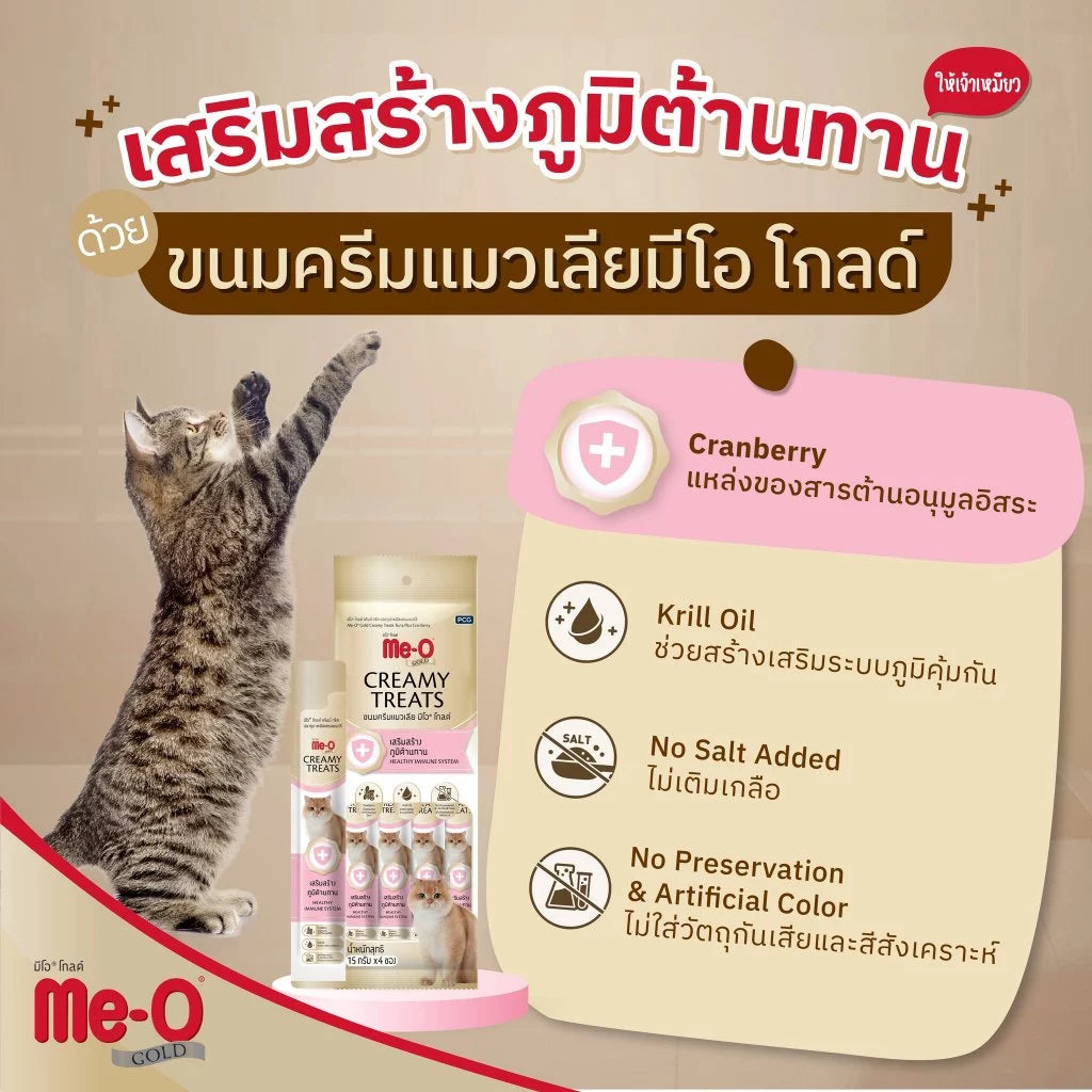 Me-o Gold ขนมแมวเลีย สูตรพิเศษ มีโอโกลด์ แบบกระปุก ขนาด 15gx36 ซอง